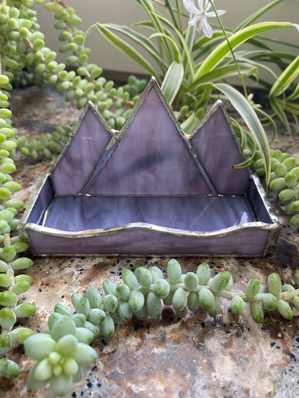 🪻Handmade🪻Stained Glass🪻Purple Mountain Majesty Business Card Holder - Picture 4 of 6